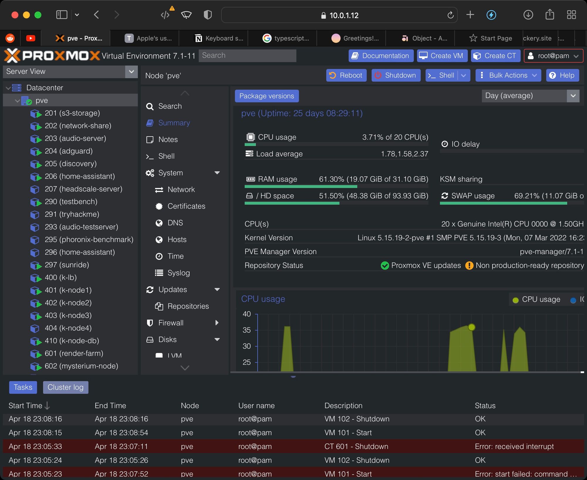 Proxmox web interface